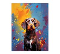 Wall Art Print Wirehaired German Pointer Dog Lover Gift Pet Portrait Blue Orange Purple Artwork Painting Poster Artery8 Multi W24 inch x H32 inch