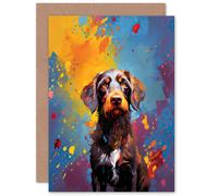 Artery8 Wirehaired German Pointer Dog Lover Gift Pet Portrait Blue Orange Purple Artwork Painting Sealed Greeting Card Plus Envelope Blank inside
