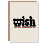 Artery8 Wish Colourful Retro Rainbow Font Typography Good Luck Greeting Card in Beige Artery8 Beige