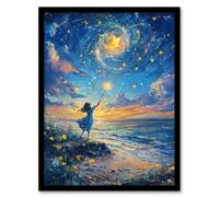 Artery8 Wish Upon A Star Magical Sky Beach Fantasy Art Wall Art Print - A4 Size