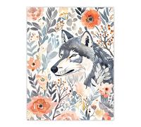 Artery8 Wolf & Wild Roses Floral Pastel Watercolour Wall Art Print in Pink | Size: W12" x H16" Artery8 Pink W12" x H16"