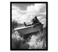 Artery8 Wolverine in Elegant Bathtub Black White Surreal Bathroom Toilet Artwork Framed Wall Art Print 18X24 Inch