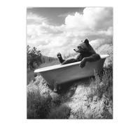 Artery8 Wolverine in Elegant Bathtub Black White Surreal Bathroom Toilet Extra Large XL Wall Art Poster Print