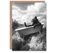 Artery8 Wolverine in Elegant Bathtub Black White Surreal Greeting Card in Grey Artery8 Grey