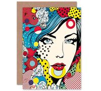 Artery8 Woman Abstract Comic Book Portrait Pop Art for Wife Her Mum Sister Daughter Mom Gran Nan Birthday Thank You Congratulations Blank Art Greeting Card