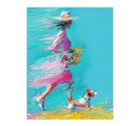 Artery8 Woman and Pet Windy Walk Dog Lover Abstract For Living Room Extra Large XL Wall Art Poster Print