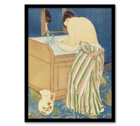 Artery8 Woman Bathing at her Dressing Table Cassatt Framed Wall Art Print in Blue | Size: A4 Artery8 Blue A4
