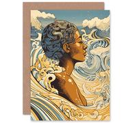 Artery8 Woman Bathing Sea Surf African Woman for Wife Her Mum Sister Daughter Mom Gran Nan Birthday Thank You Congratulations Blank Art Greeting Card