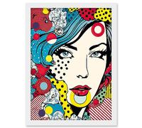 Artery8 Woman Blue Eyes Abstract Comic Book Style Portrait Pop Art Bedroom Decor Teen Halftone Artwork Framed A3 Wall Art Print