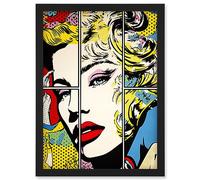 Artery8 Woman Comic Book Strip Style Face Vibrant Portrait Bedroom Decor Teen Halftone Artwork Framed Wall Art Print A4