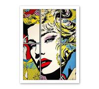 Artery8 Woman Comic Book Strip Style Face Vibrant Portrait Bedroom Decor Teen Halftone Artwork Framed Wall Art Print 18X24 Inch