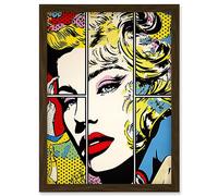 Artery8 Woman Comic Book Strip Style Face Vibrant Portrait Bedroom Decor Teen Halftone Artwork Framed Wall Art Print A4