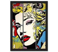 Artery8 Woman Comic Book Strip Style Face Vibrant Portrait Bedroom Decor Teen Halftone Artwork Framed A3 Wall Art Print