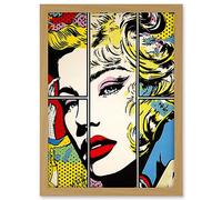 Artery8 Woman Comic Book Strip Style Face Vibrant Portrait Bedroom Decor Teen Halftone Artwork Framed A3 Wall Art Print