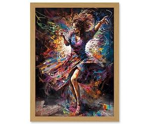Artery8 Woman Dancing to Dynamic Music Rhythm Artwork Framed A3 Wall Art Print