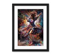 Artery8 Woman Dancing to Dynamic Music Rhythm Artwork Framed Wall Art Print 18X24 Inch