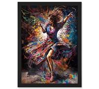 Artery8 Woman Dancing to Dynamic Music Rhythm Artwork Framed Wall Art Print A4
