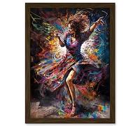 Artery8 Woman Dancing to Dynamic Music Rhythm Artwork Framed Wall Art Print A4