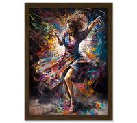 Artery8 Woman Dancing to Dynamic Music Rhythm Artwork Framed Wall Art Print A4
