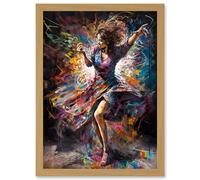 Artery8 Woman Dancing to Dynamic Music Rhythm Artwork Framed Wall Art Print A4 in Light Oak Artery8 Light Oak
