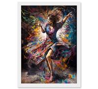 Artery8 Woman Dancing to Dynamic Music Rhythm Artwork Framed Wall Art Print A4 in White Artery8 White