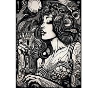 Artery8 Woman Drinking Wine Black and White Illustration Large Wall Art Poster Print Thick Paper 18X24 Inch