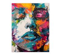Woman Face Colourful Portrait Oil Painting Wall Art Print Artery8 Multi W24 inch x H32 inch