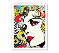 Artery8 Woman Face Geometric Patterns Bubbles Comic Book Style Pop Art Teen Room Halftone Artwork Framed Wall Art Print 18X24 Inch