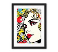 Artery8 Woman Face Geometric Patterns Bubbles Comic Book Style Pop Art Teen Room Halftone Artwork Framed Wall Art Print 18X24 Inch