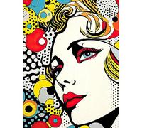 Artery8 Woman Face Geometric Patterns Bubbles Comic Book Style Pop Art Teen Room Halftone Extra Large XL Wall Art Poster Print