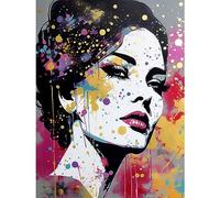 Artery8 Woman Face Portrait Fashion Gold Blue Pink Glam Glitter Aesthetic Teen Room Large Wall Art Poster Print Thick Paper 18X24 Inch