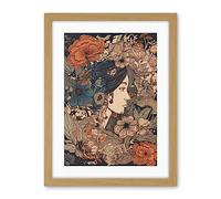 Artery8 Woman Floral Profile Portrait Boho Art Nouveau Artwork Framed Wall Art Print 18X24 Inch
