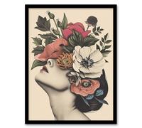 Artery8 Woman Flower Headdress Vintage Style Flowerpunk Living Room Artwork Framed Wall Art Print A4