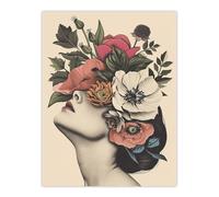 Artery8 Woman Flower Headdress Vintage Style Flowerpunk Wall Art Print in Pink | Size: W12" x H16" Artery8 Pink W12" x H16"