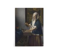 Artery8 Woman Holding a Balance Vermeer Vintage Canvas Wall Art in Grey | Size: W12" x H16" Artery8 Grey W12" x H16"