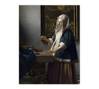 Artery8 Woman Holding a Balance Vermeer Vintage Wall Art Print Poster in Grey | Size: W18" x H24" Artery8 Grey W18" x H24"