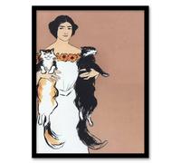 Artery8 Woman Holding Two Cats Drawing Vintage Framed Wall Art Print Penfield in Pink | Size: W12" x H16" Artery8 Pink W12" x H16"