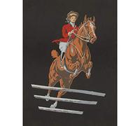 Artery8 Woman Horse Riding Equestrian Jump Painting Premium Wall Art Canvas Print 18X24 Inch
