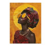 Woman in Traditional African Dress Sun Painting Wall Art Print Artery8 Mustard W24 inch x H32 inch