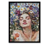 Artery8 Woman Laying in Spring Flower Field Mosaic For Living Room Artwork Framed Wall Art Print 18X24 Inch