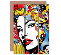 Artery8 Woman Pop Art Comic Vibrant Patterns Abstract Wife Her Mum Sister Daughter Mom Gran Nan Birthday Thank You Congratulations Blank Art Greeting Card