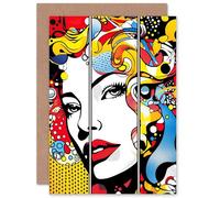 Artery8 Woman Pop Art Comic Vibrant Patterns Abstract Wife Her Mum Sister Daughter Mom Gran Nan Birthday Thank You Congratulations Blank Art Greeting Card