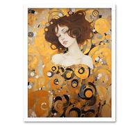 Artery8 Woman Portrait Gustav Klimt Style Oil Painting Gold Brown Artist Muse Art Nouveau Artwork Art Print Framed Poster Wall Decor 12x16 inch