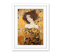 Artery8 Woman Portrait Gustav Klimt Style Oil Painting Gold Brown Artist Muse Art Nouveau Artwork Framed Wall Art Print 18X24 Inch