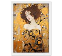 Artery8 Woman Portrait Gustav Klimt Style Oil Painting Gold Brown Artist Muse Art Nouveau Artwork Framed A3 Wall Art Print
