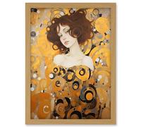 Artery8 Woman Portrait Gustav Klimt Style Oil Painting Gold Brown Artist Muse Art Nouveau Artwork Framed A3 Wall Art Print