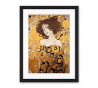 Artery8 Woman Portrait Gustav Klimt Style Oil Painting Gold Brown Artist Muse Art Nouveau Artwork Framed Wall Art Print 18X24 Inch