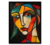 Woman Portrait Stained Glass Cubism Colourful Framed Art Print Artery8 Multi A4