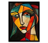 Artery8 Woman Portrait Stained Glass Cubism Colourful Living Room Artwork Framed Wall Art Print 18X24 Inch