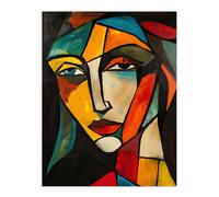 Artery8 Woman Portrait Stained Glass Cubism Colourful Wall Art Print | Size: W12" x H16" Artery8 Multicolor W12" x H16"